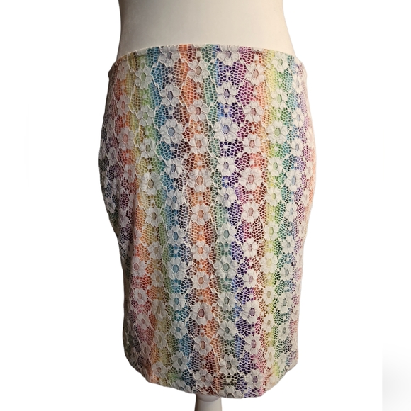 Rainbow Skirt with White Lace Overlay - Picture 1 of 3